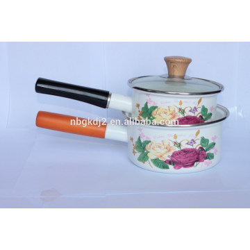 durable enamel single handle pot with glass lid